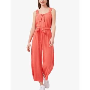 Riley & Rae Coral Blossoms Linen Blend Wide Leg Jumpsuit 10 Coral Reef NWT
